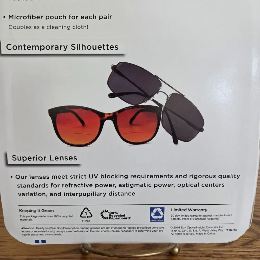i Image Women's Sunglass Readers +2.50 Diopter 2-Pack, Tortoiseshell & Black